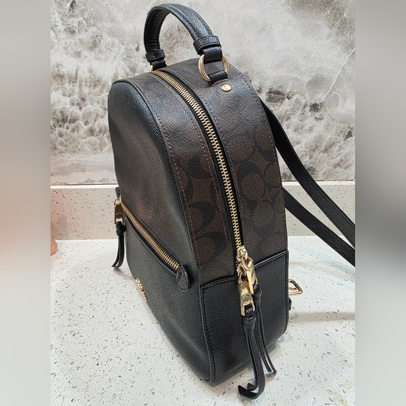 Coach Jordyn Black Leather And Signature "C" Colorblock Backpack - Excellent! - Picture 2 of 13